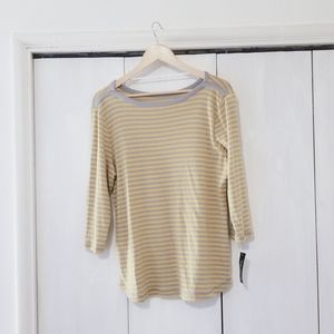 STYLE & CO Yellow & Grey Striped 3/4 Sleeve Shirt